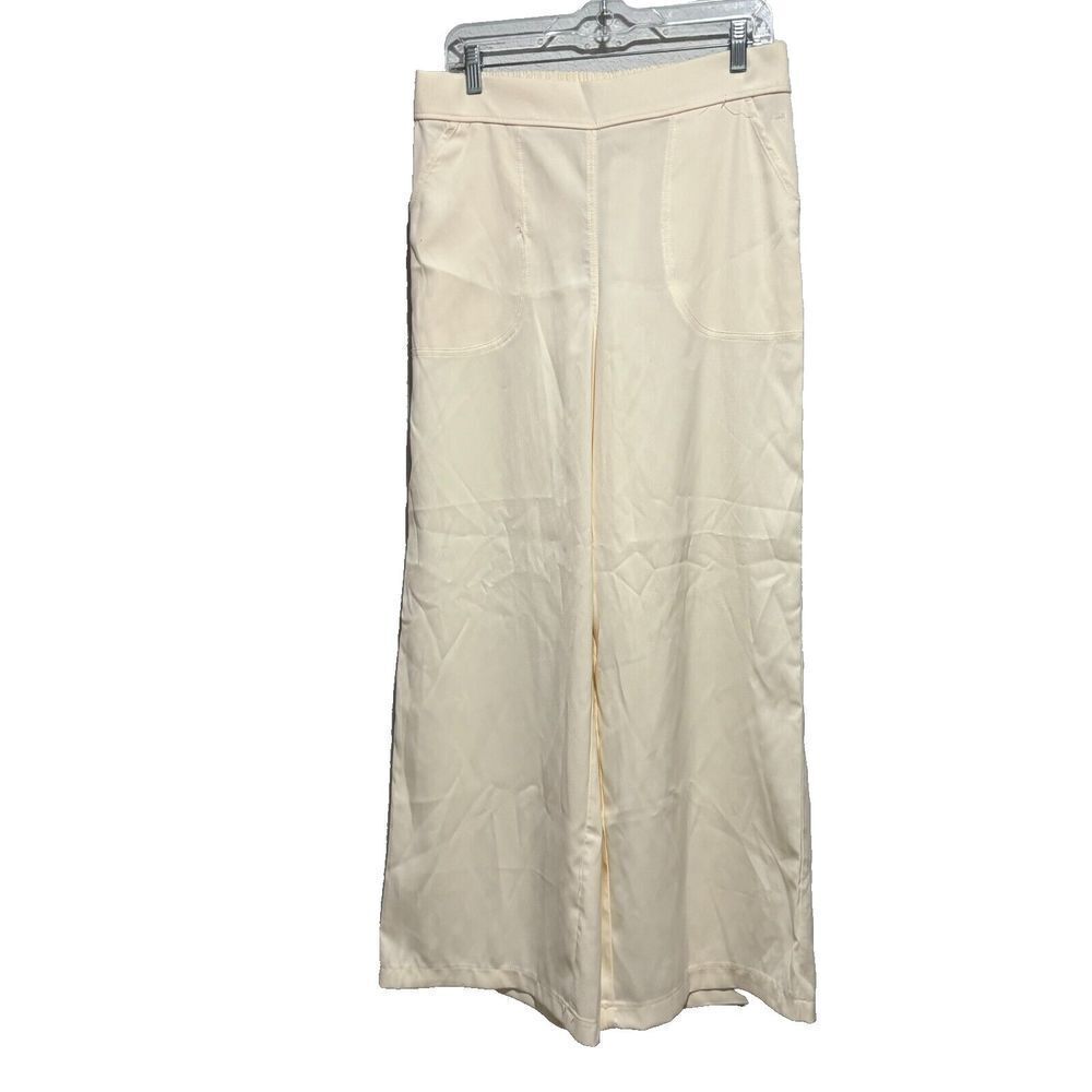 Max Studio Womens Bone Hine Rise Elastic Waist Wide Leg Palazzo Pants Large NEW